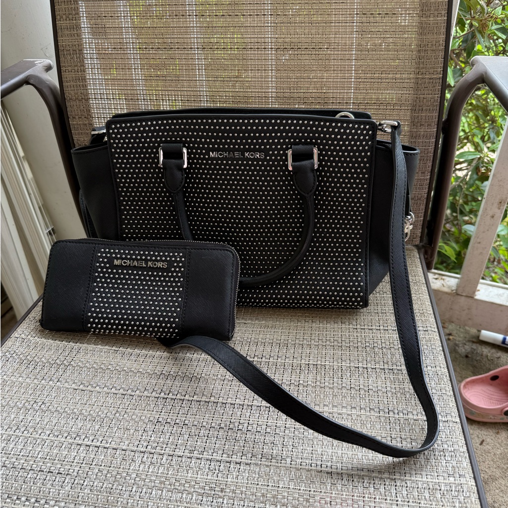 Michael Kors Black Satchel With Textured Design